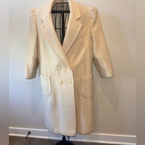 Jill JR Vintage Cream Wool Trench Coat Sm/Med Lined Long Double Breasted Jacket